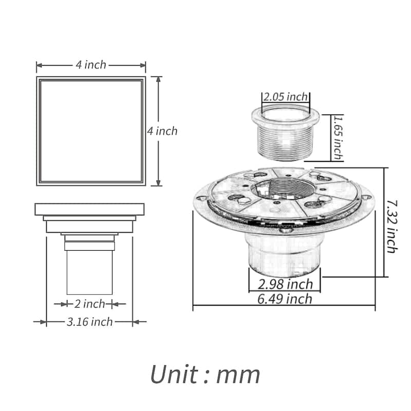 chrome 4 inch brass material shower drain with ABS base - 4 x 4