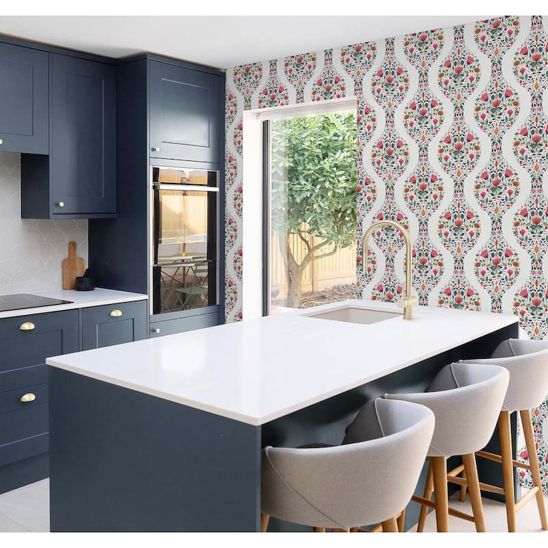 NextWall Floral Ogee Peel and Stick Wallpaper