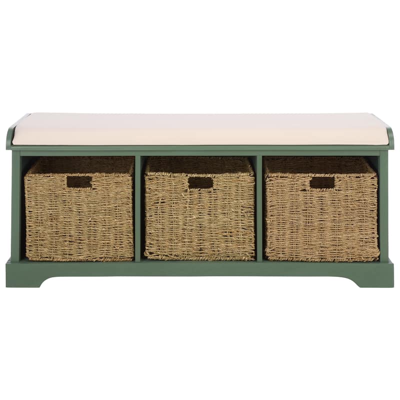 SAFAVIEH Eola Grey/ White Storage Bench - 47" x 16.1" x 19.9" - 47"W x 16"D x 20"H - Dusty Green