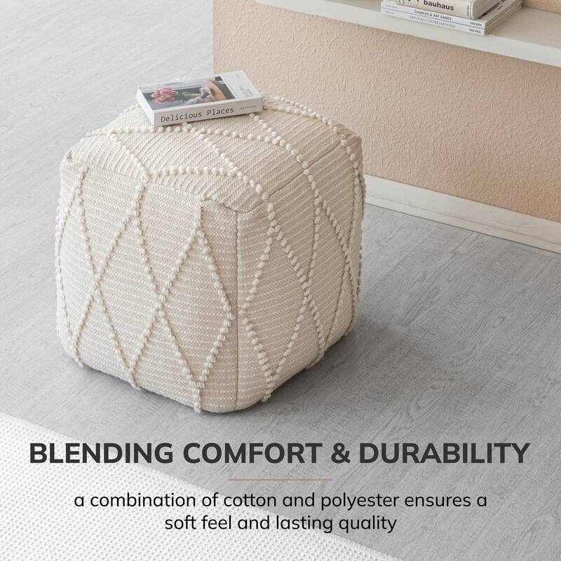 Jani Pouf Ottoman - Cotton-Blend Upholstery with Firm EPP Bead Filling - Footrest or Extra Seating for Living Room
