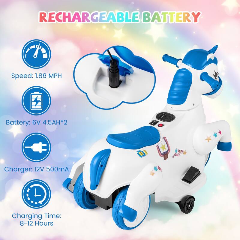 Gymax 12V Kids Ride on Unicorn Toy w/ Training Wheels Music One-button