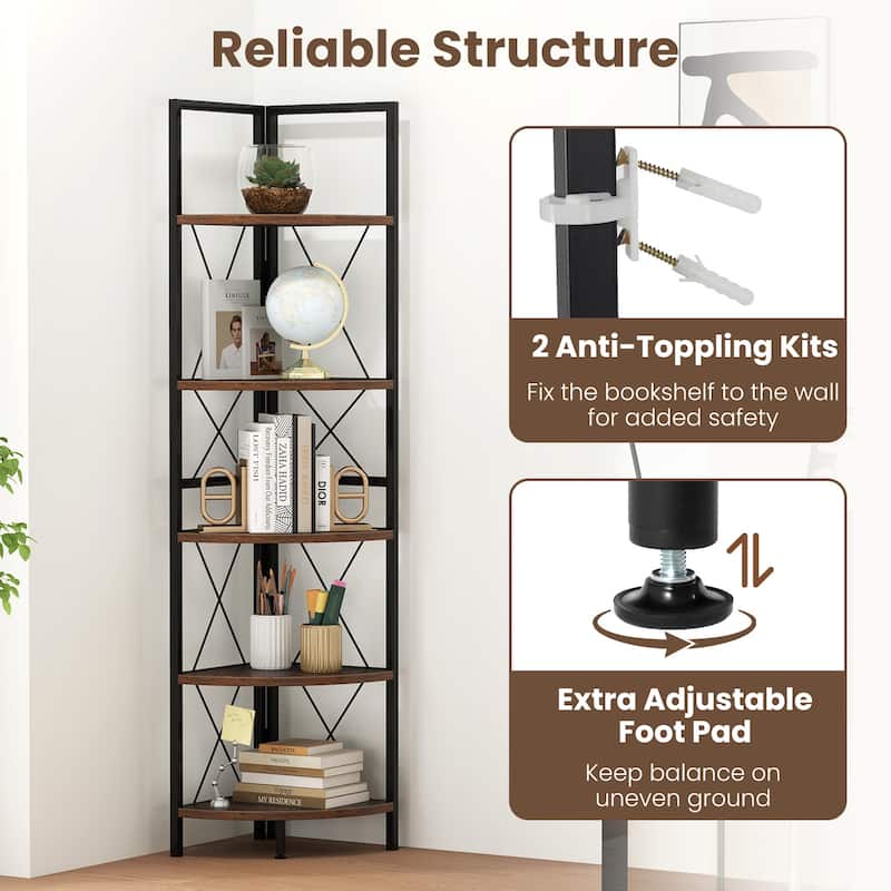 Gymax 2 PCS 5-tier Corner Display Rack Corner Ladder Bookshelf w/