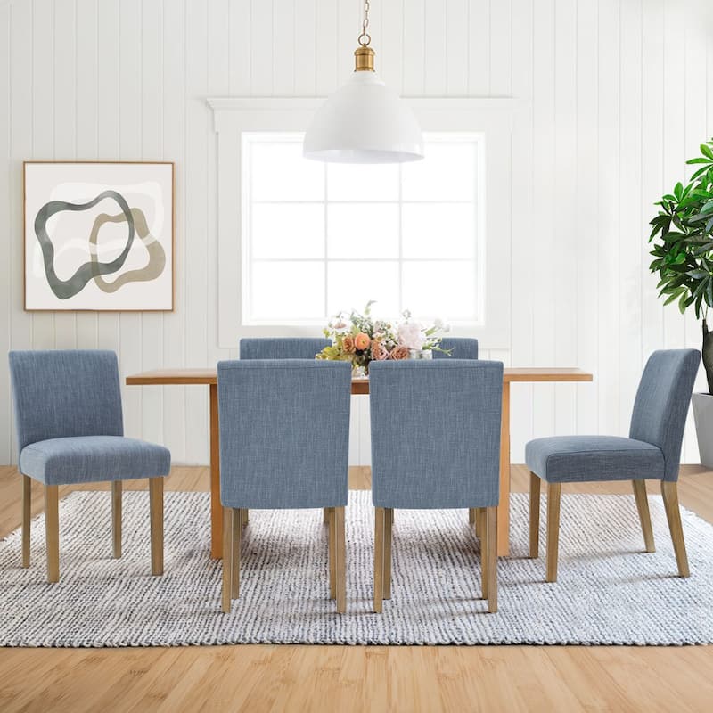 Parsons Dining Chairs with Linen Upholstery and Solid Wood Legs