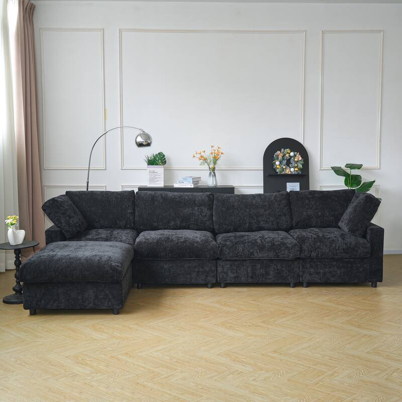 134" Cloud Sectional Couches, L Shape Couch with Ottoman, 6 Seater Modular Sectional Sofa, Cushion Covers Removable