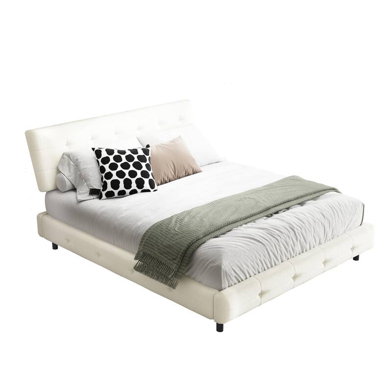 Chenille Upholstered Platform Bed with Tufted Headboard & Footboard, Modern Bed Frame with Metal & Wood Slats for Bedroom