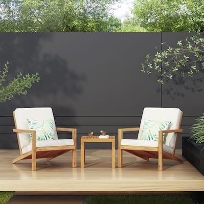 LEAH 3 PC CHAT SET Teak Acacia Wood Outdoor Conversation Set Water Resistant Cushions Adirondack Style
