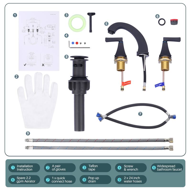 WOWOW 8 in. Widespread Double Handle Bathroom Faucet