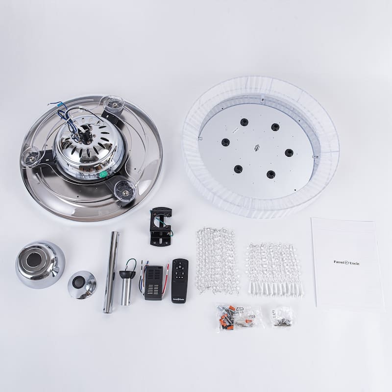 42" Chrome Modern Retractable Chandelier Ceiling Fan with Light and Remote