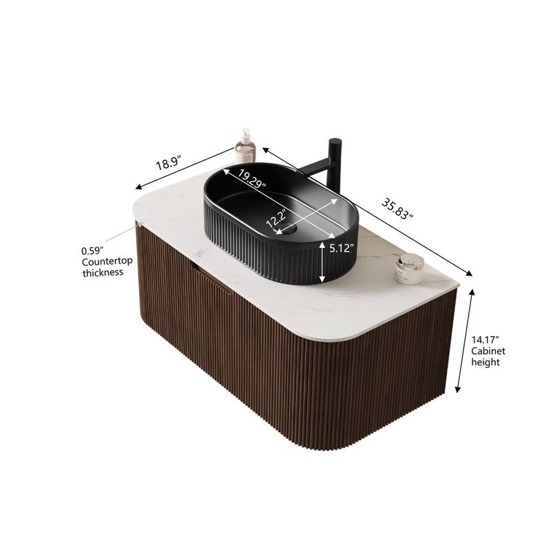 Wall Mounted Bathroom Vanity with Black Oval Ceramic Basin