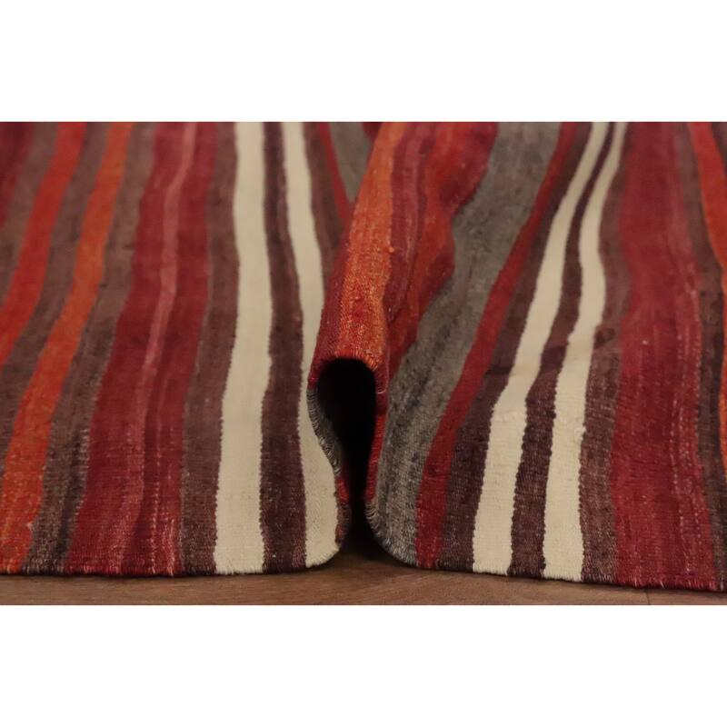 Hand Woven Oriental 100% Wool Carpet Southwestern Geometric Red Kilim Runner Rug - 9' 0'' X 4' 4''