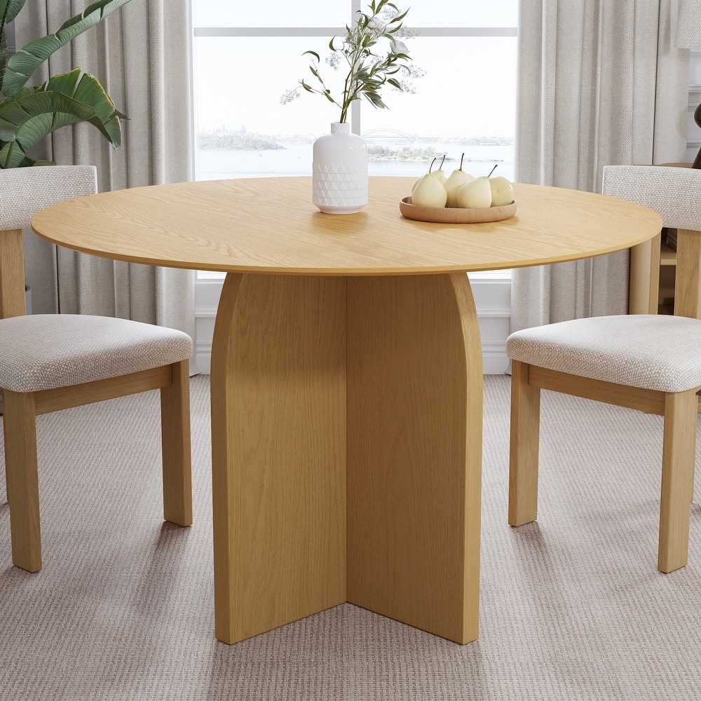 Solid Wood Round Dining Table with Finish and Elegant Arched Legs for Modern Dining Rooms & Kitchens