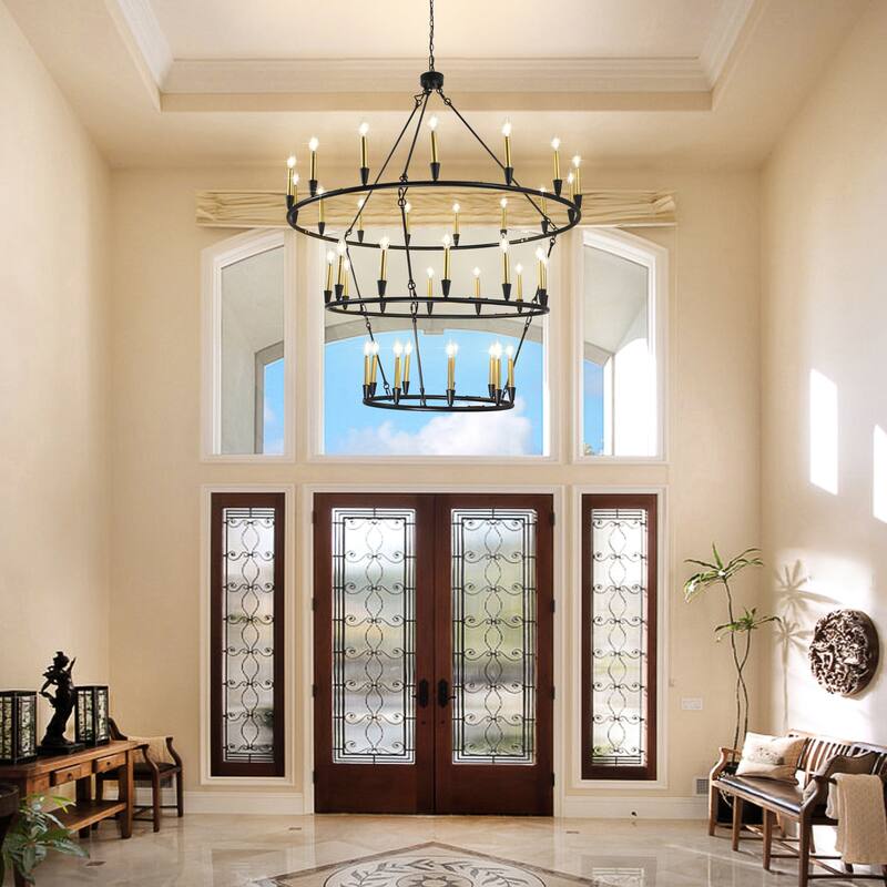 3Tier Wagon Wheel Chandelier Extra Large Chandeliers for High Ceilings - 36-Light