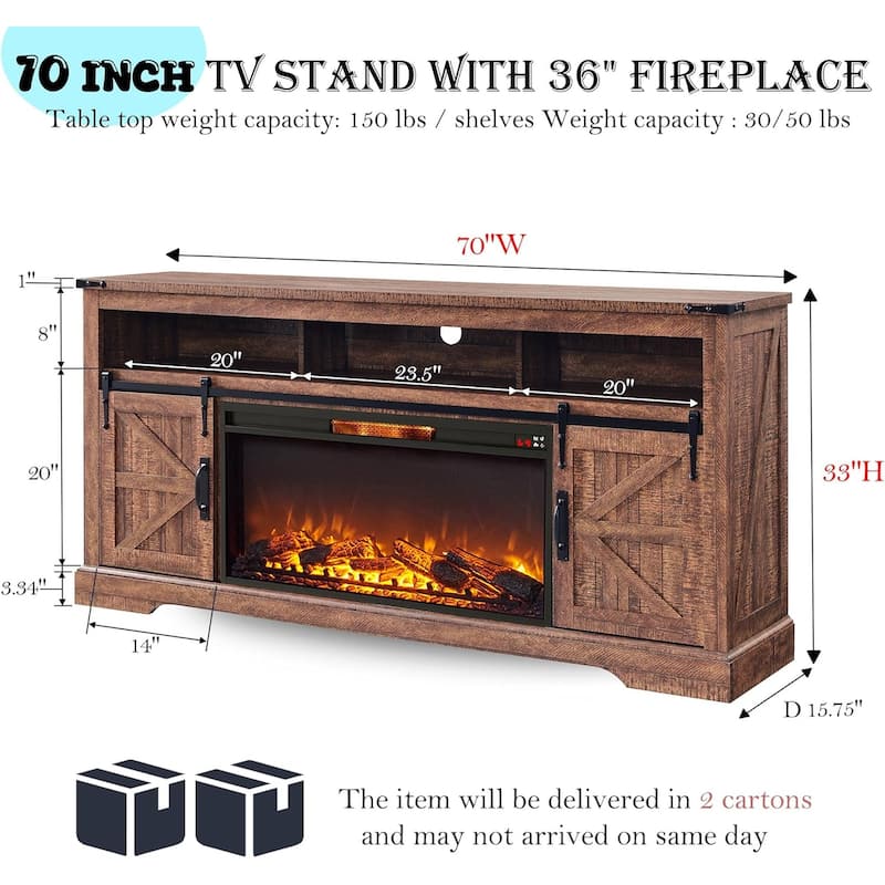Farmhouse Fireplace TV Stand for 80" TV, Rustic Entertainment Center