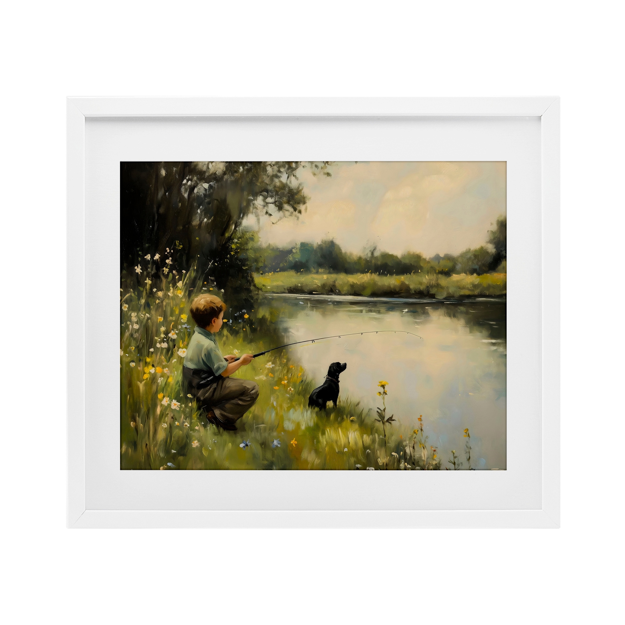 Stupell Boy & Puppy Fishing Under Glass Framed Design By Arlington Prints