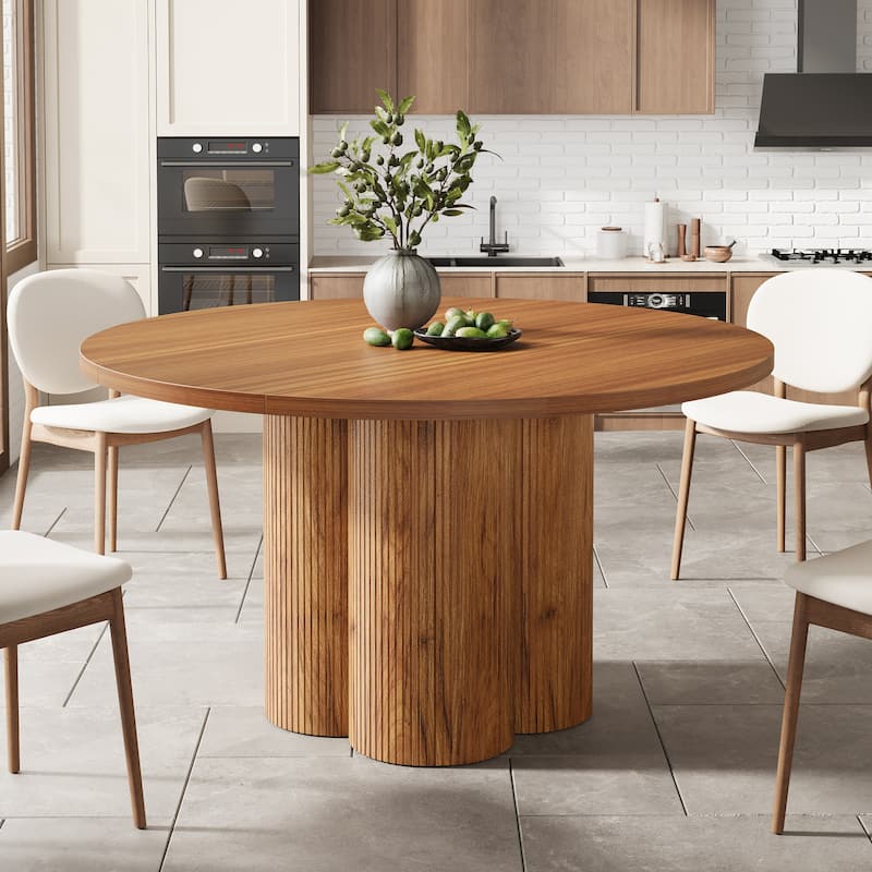 47 Inches Round Dining Table, Wood Kitchen Table with Fluted Base - 47.24"D x 47.24"W x 29.52"H