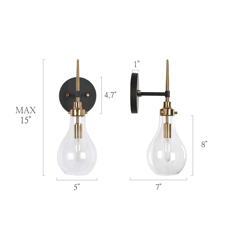 Synia Modern Black Brass Wall Sconces Glass Bathroom Vanity Lights for Hallway - L 5" x W 7" x H 15"