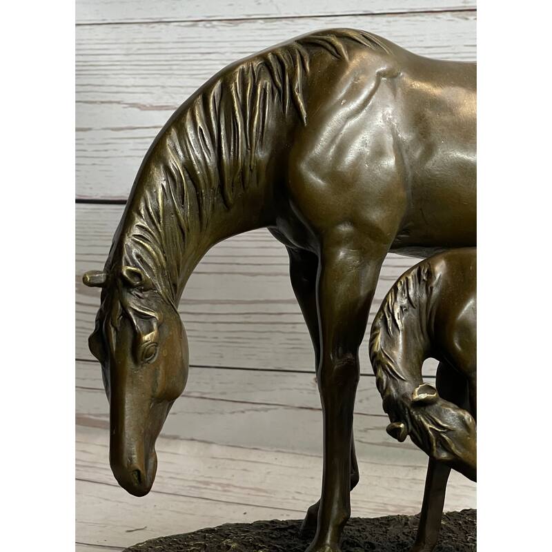 Signed Original Miguel Lopez Mother Mare Horse Bronze Sculpture Marble Statue