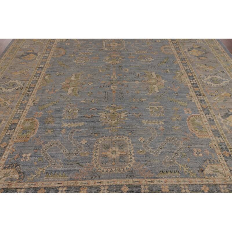 Light Blue Oushak Vegetable Dye Turkish Area Rug Handmade Wool Carpet - 8'5"x 9'11"