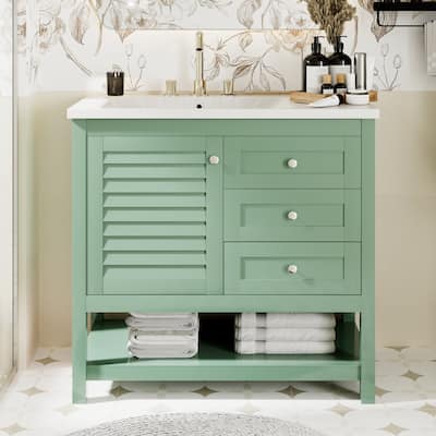 36 inch MDF Freestanding Bathroom Vanity in Green without Counter Top