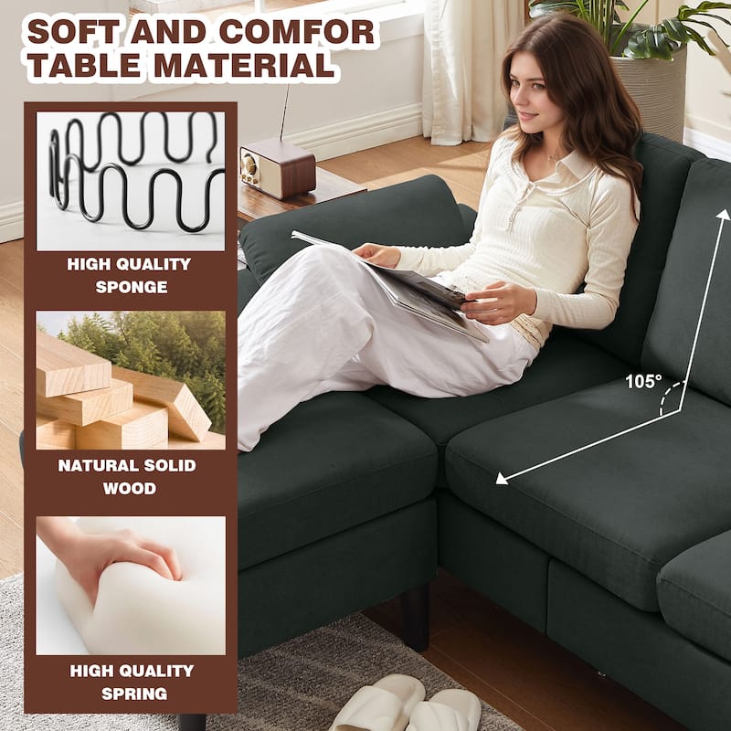 3-Piece Living Room Sectional Sofa Set with Loveseat and Ottoman