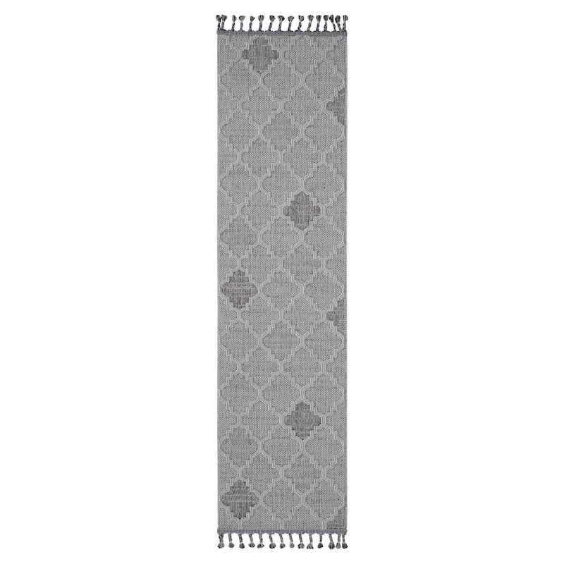 LOOM & LUXE Collection 2X8 Trellis Indoor/Outdoor Area Rug - 96" D x 26" W x 0.28" H - White