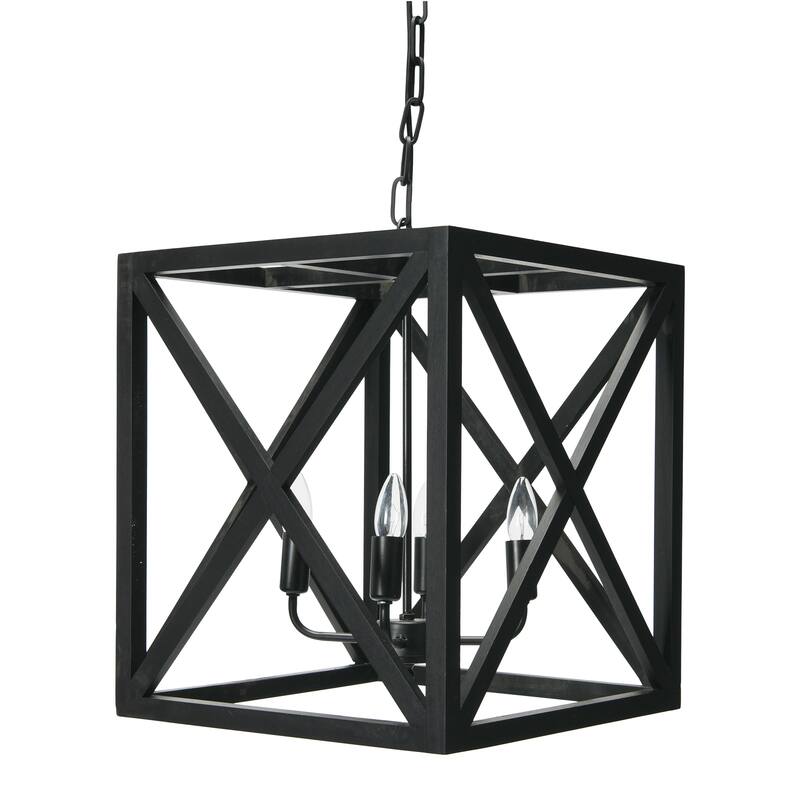 Rectangular Wood & Metal Pendant Light