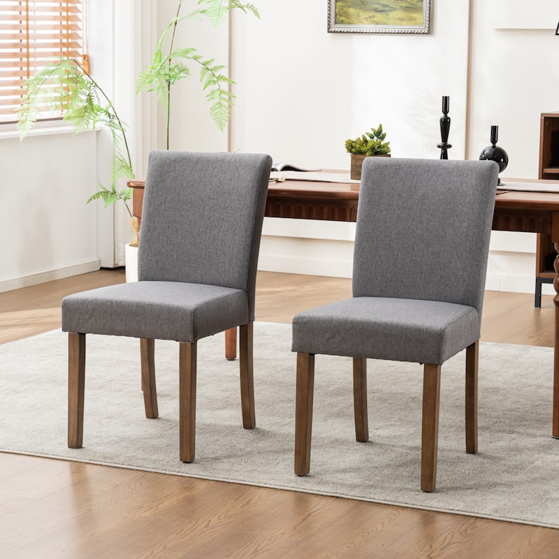 Upholstered Modern Dining Chairs, Linen Fabric Side Chairs Set of 2 - Small Size - Grey