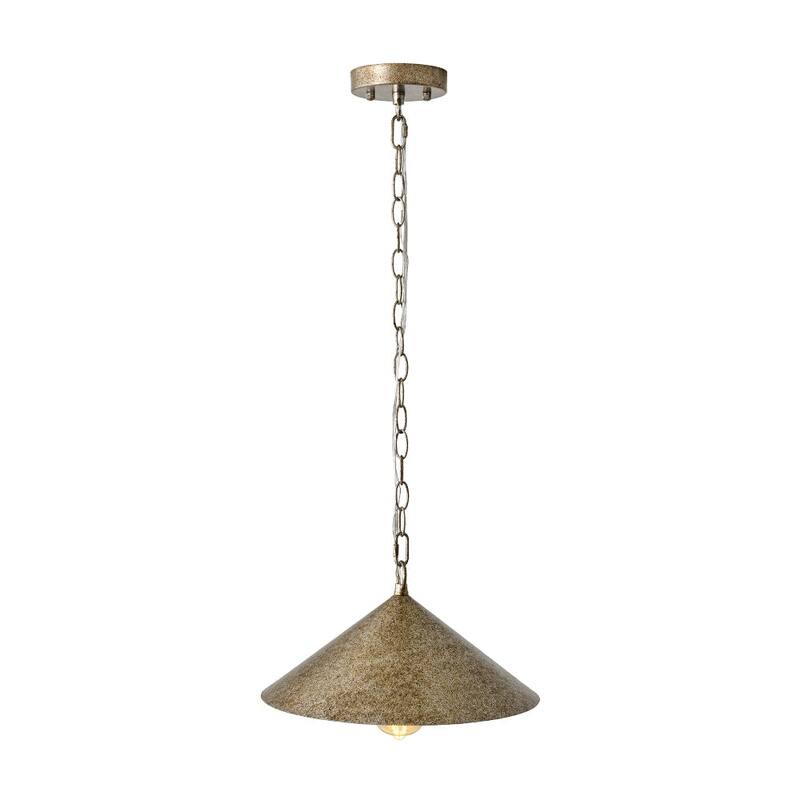 Rustic Antique Silver Single Shallow Cone Kitchen Pendant Light - 13.8 inches