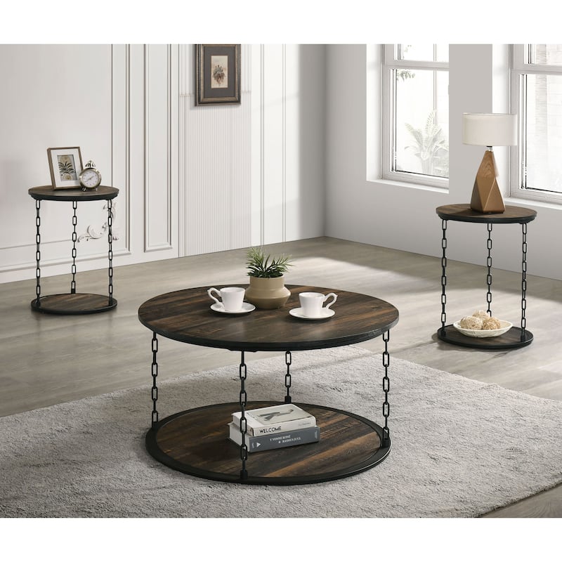 Furniture of America Halien Modern 3-Piece Wood Round Coffee Table Set - Dark Brown