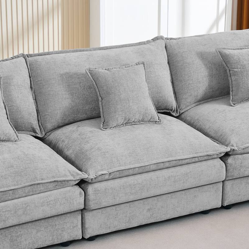 L Shape Modular Sectional Sofa Chenille Upholstered Couch wOttoman
