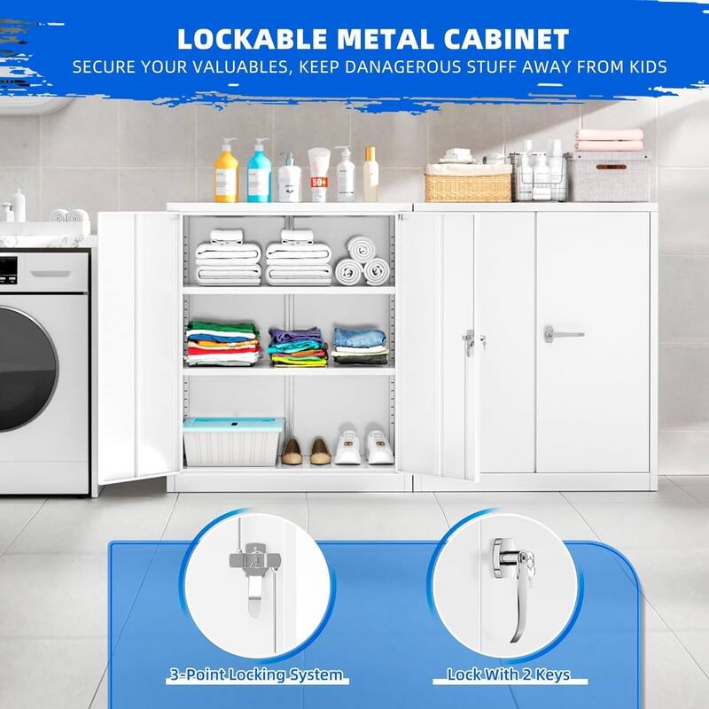 36 inch Metal Office File Storage Cabinet Locker with Locking Doors and Adjustable Shelves for Home Office, Garage, Pantry