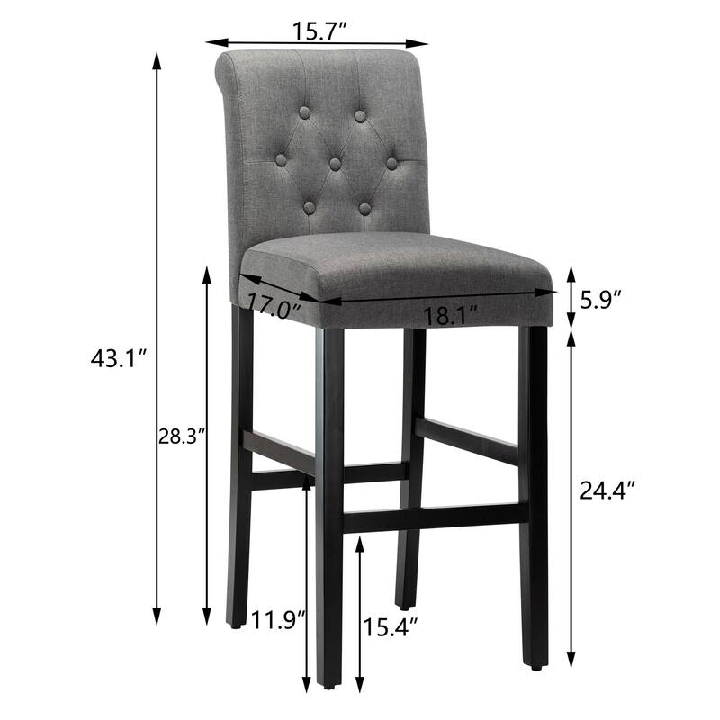 28 Inches Barstools Upholstered Bar Stools Pub Chairs with Button Tufted Back set of 2