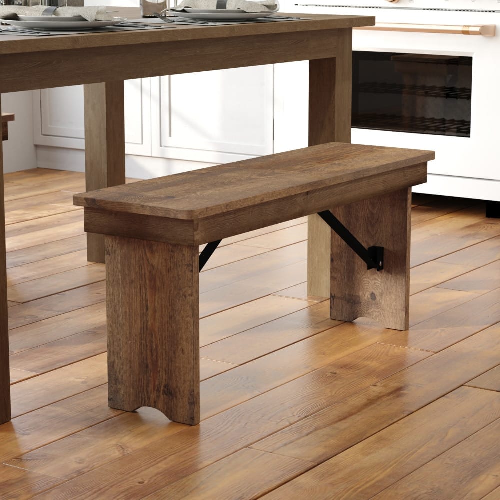 40" x 12" Antique Rustic Solid Pine Folding Farm Bench