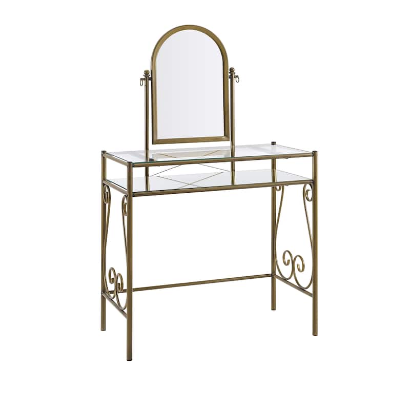 Linon Angelica Glass-top Metal Vanity Set