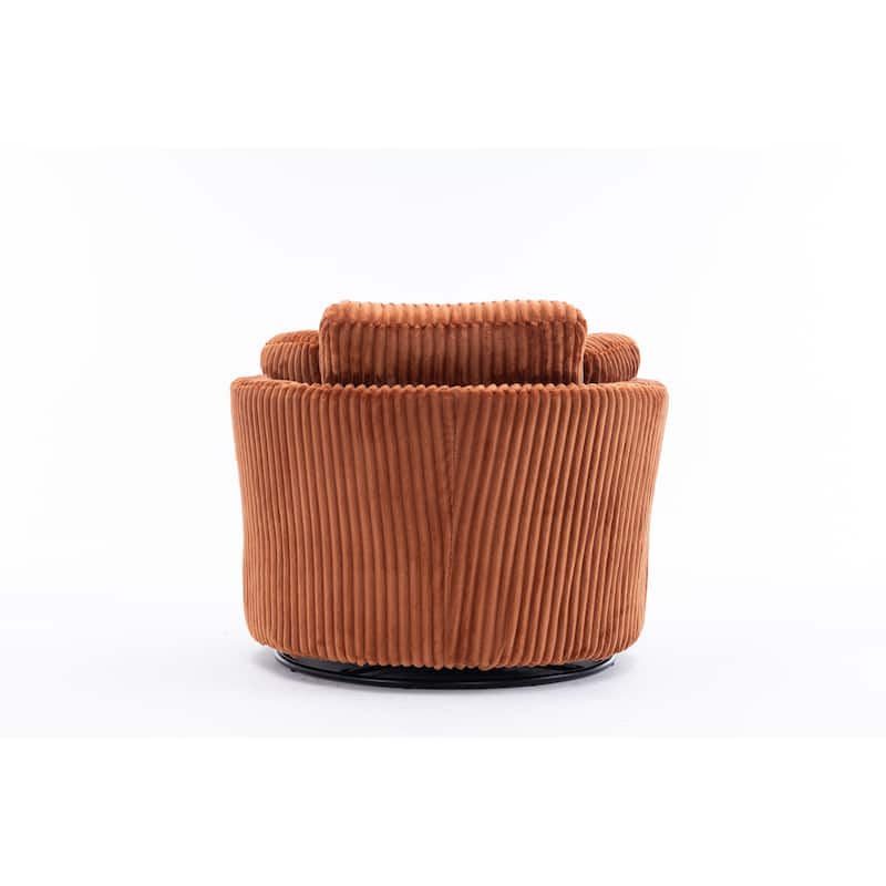 Oversized 360 Degreed Swivel Accent Chair Modern Soft Plush Corduroy Round Barrel Chair For Living Room Bedroom With Pillows