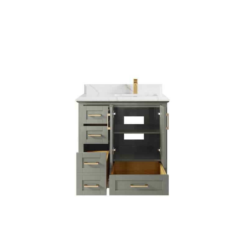 Willow Collections 36 x 22 Boston Right Offset Sink Bathroom Vanity with Quartz or Marble Countertop