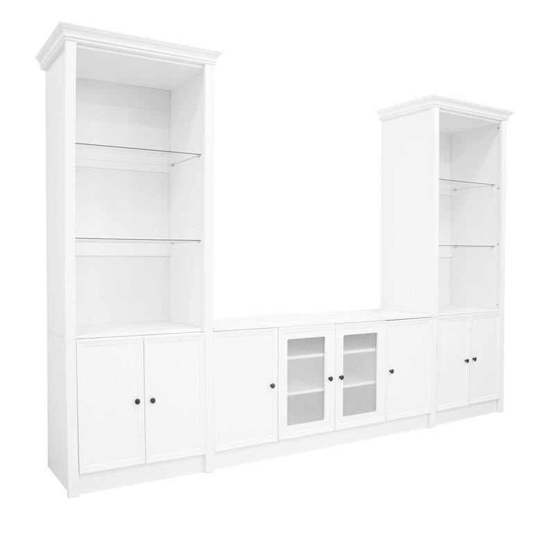 Modern 128.2" Wall Unit Entertainment Center for TVs up to 80", TV Stand Media Console with Bookshelves and Glass Cabinets