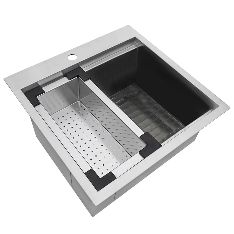 Ruvati 21 x 20 inch RV Workstation Drop-in Topmount Bar Prep Kitchen Sink 16 Gauge Stainless Steel - - 21" X 20" - 21" X 20"
