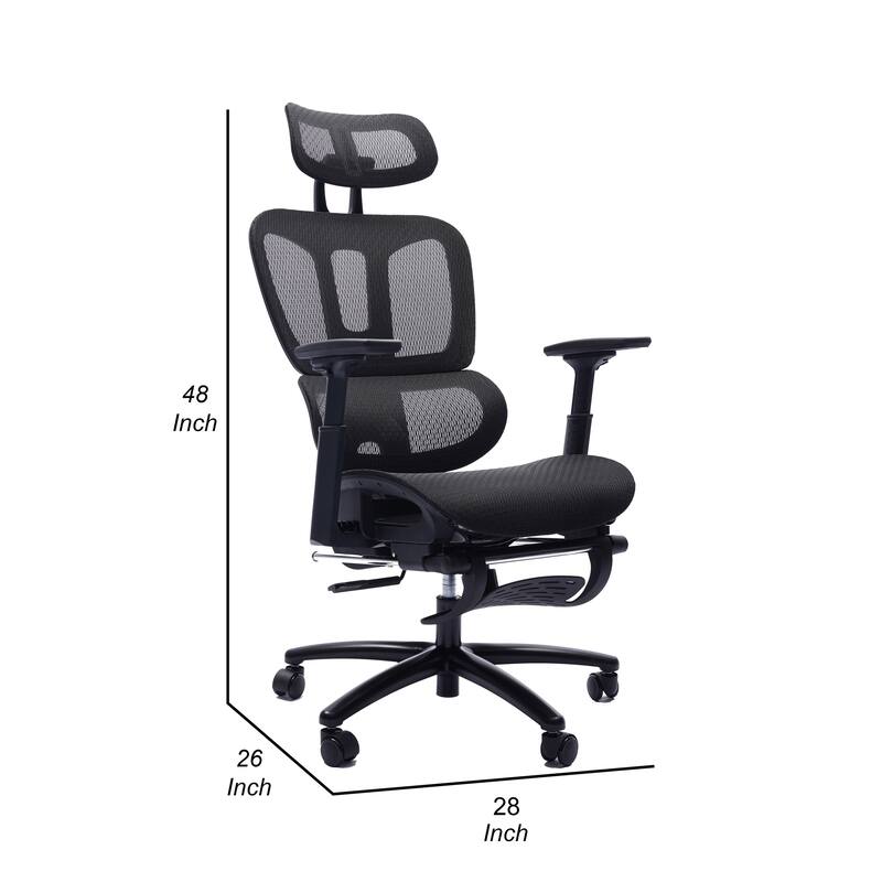 26 Inch Office Chair, Reclining, Footrest, Caster Wheels, Black Mesh