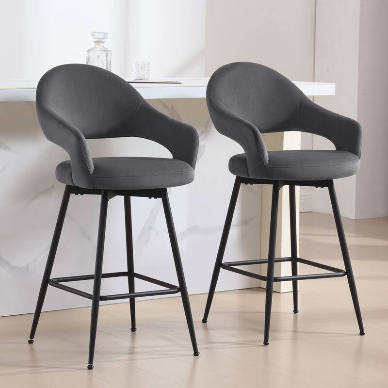 26" Velvet/ Faux Leather Counter Height Swivel Bar Stools Set of 2/4 - 39.2"H x 20.4"W X 22"D