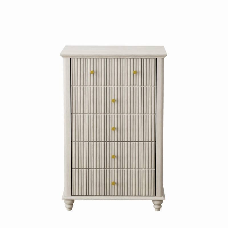 Modern Fluted 5 Drawer Dresser with Metal Handles for Stylish Bedroom Organization and Storage