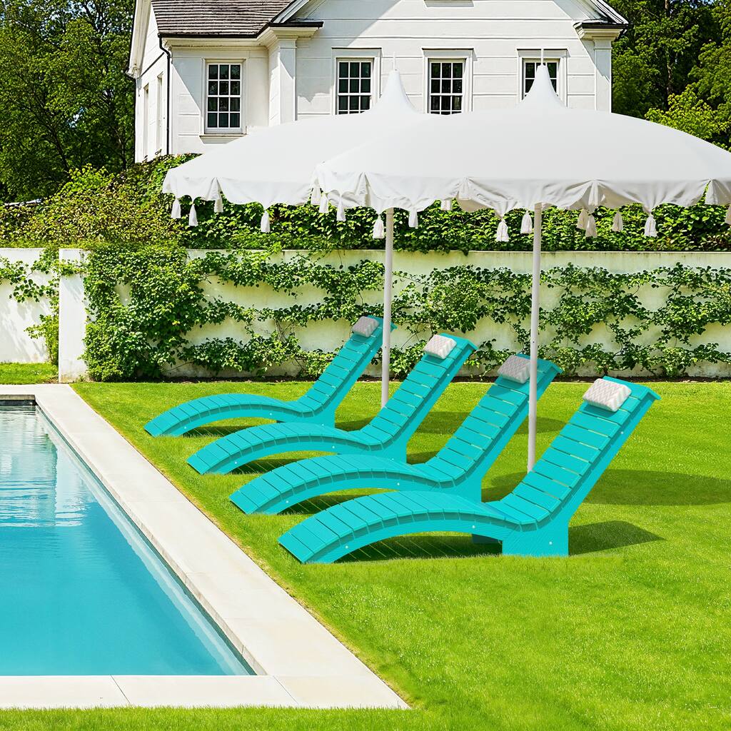 HDPS Pool Lounge Chairs Set of 4, Use in Pools Lounge Chairs, Chaise Chairs with Headrest, Lounge Chair Outdoor