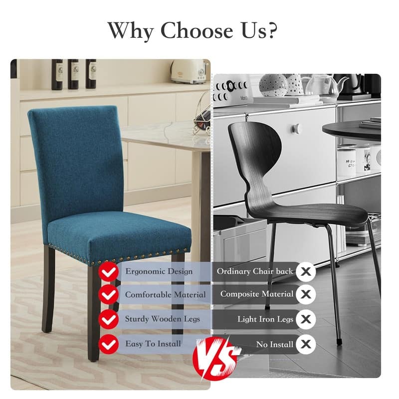 Dining Chairs Set of 2 Upholstered Fabric Kitchen Chairs with Nailhead Trim（Option）