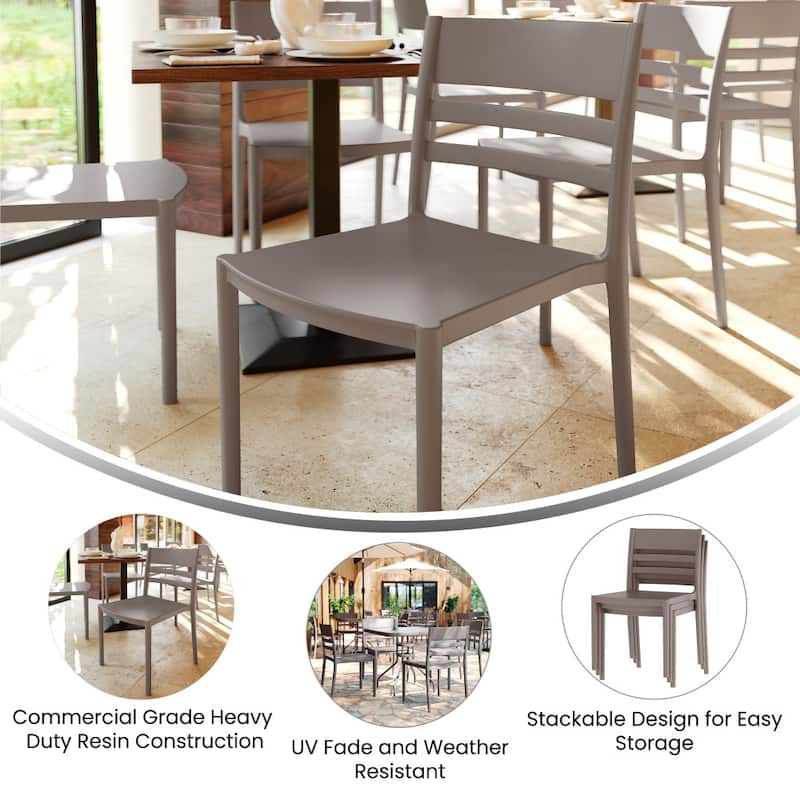 Commercial All-Weather Resin Stack Chair with Slatted Backrest-Set of 2 - 19.75"W x 20.75"D x 31.75"H