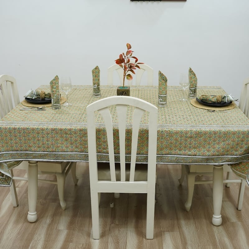 Fabdivine Floral Cotton Table Cover or Cloth Handmade Block Print for Dining & Home Décor Accent