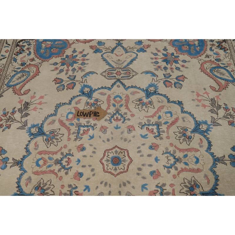 Floral Tabriz Persian Area Rug Traditional Beige Handmade Wool Carpet - 8'1"x 10'11"