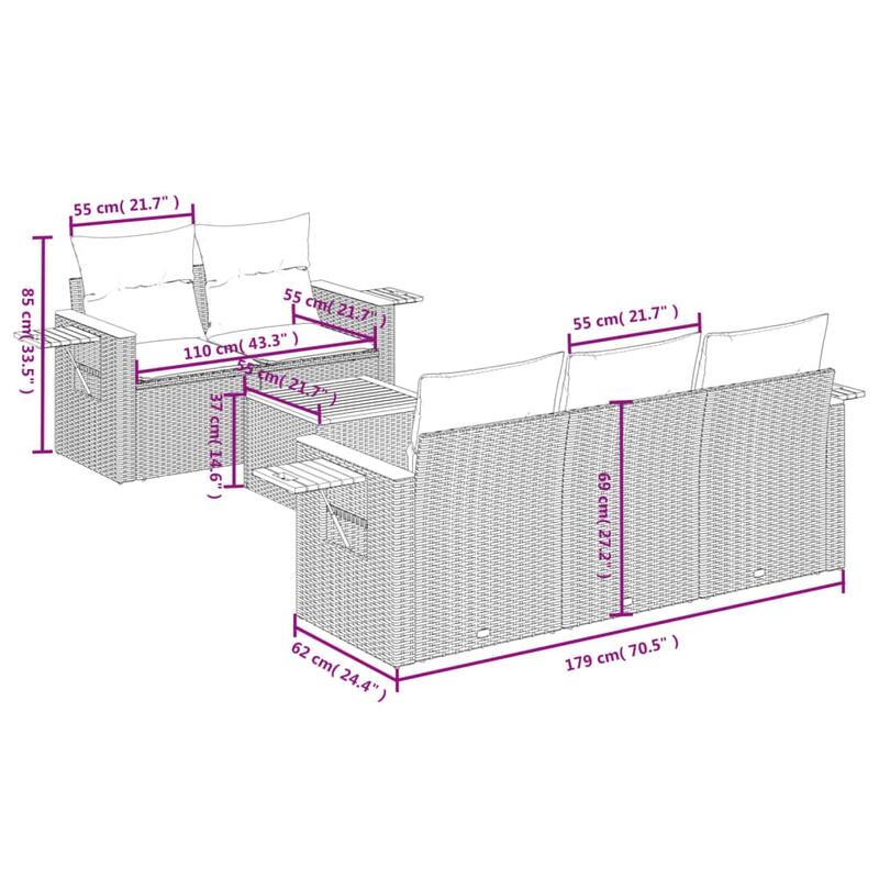 vidaXL Patio Sofa Set with Cushions Outdoor Furniture 6 Piece Poly Rattan