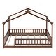 preview thumbnail 18 of 68, Wooden House Bed with Fence, Pine Wood Bed Frame with Roof and Safety Guardrail for Kids, Boys or Girls