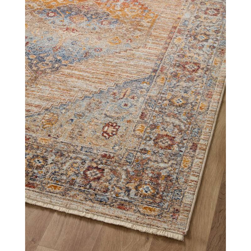Alexander Home Anniki Distressed Sunset Medallion Area Rug with Micro Fringe