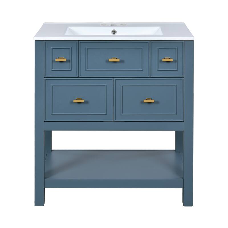 60'' Freestanding Bathroom Vanity Set with White Integrated Ceramic Sink - 60'' x 18'' x 34''